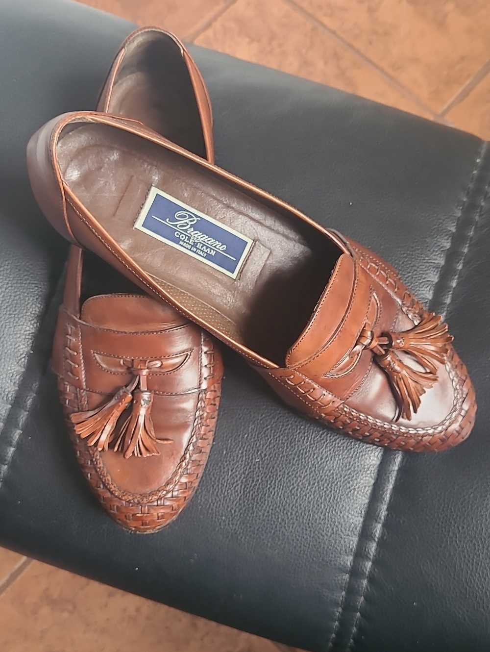 Bracciano Brown Leather Tassel Woven Loafers. Sz. 9 1/2 M. Like New.